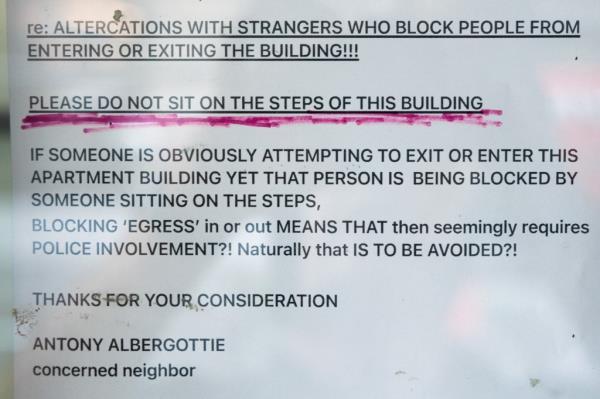 Sara Lo's building stoop has become a hot-spot for open air drug users.