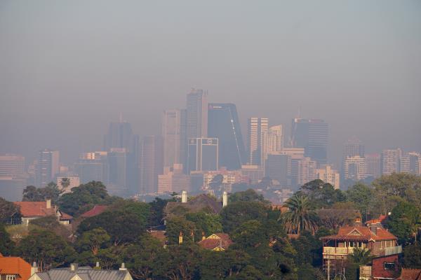 Smoke shrouds the skyline of Sydney