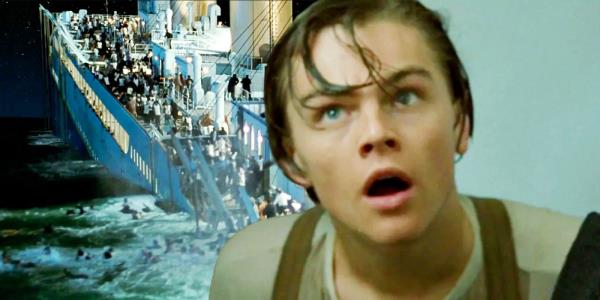 Custom image of Leo<em></em>nardo DiCaprio as Jack juxtaposed with the Titanic sinking.