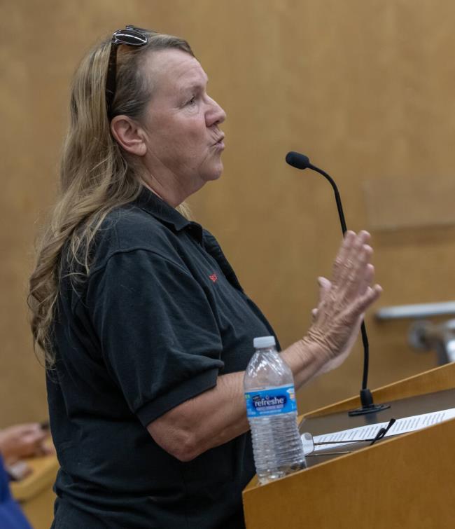 Lost Hearts & Souls Horse Rescue owner Betsy Bueno addresses the So<em></em>noma County Board of Supervisors in Santa Rosa, Tuesday, Aug. 15, 2023, a<em></em>bout finding a dead, abused horse during public comment a<em></em>bout a serious animal abuse case that resulted in the death of the horse. (Chad Surmick / The Press Democrat)