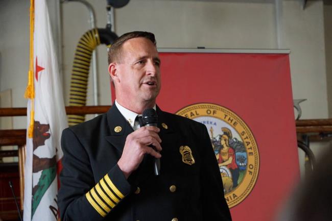 Petaluma fire Chief Jeff Schach speaks during a community meeting at the Petaluma Fire Department’s Station 1 on D Street, Thursday, April 13, 2023. (Jim Johnson / For the Argus-Courier file)