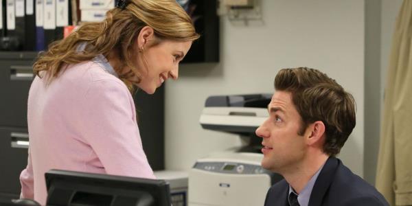 Jim and Pam talking to each other on The Office