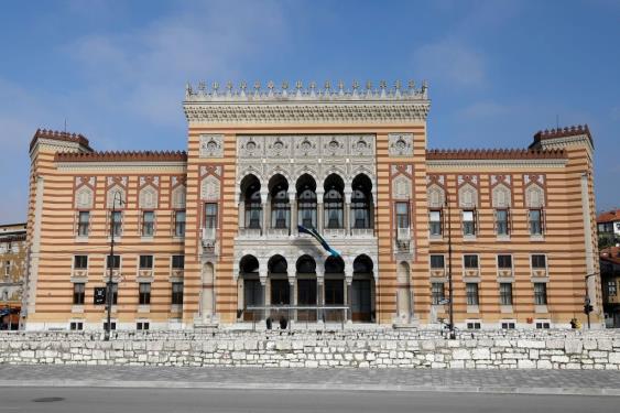 The rebuilt City Hall and Natio<em></em>nal Library, Sarajevo, Bosnia-Herzegovina, May 28, 2021. (Getty Images Photo)