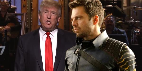 Sebastian Stan as The Winter Soldier with Do<em></em>nald Trump from SNL
