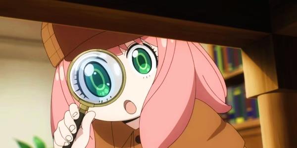 Anya holding a magnifying glass dressed as a detective in Spy x Family