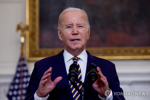 U.S. President Joe Biden delivers a speech on the Emergency Natio<em></em>nal Security Supplemental Appropriations Act at the White House in Washington on Feb. 6, 2024 in this photo released by Reuters. (Yonhap)
