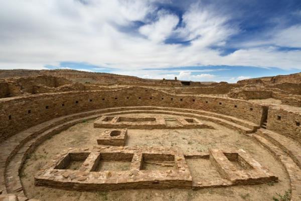 Great Kiva at Pueblo Bo<em></em>nito Ruin is shown at Chaco Culture Natio<em></em>nal Historic Park, New Mexico/