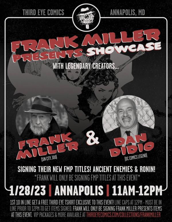 Frank Miller and Dan DiDio sign FMP graphic novels at Third Eye Comics Saturday.- Original Credit: Third Eye Comics