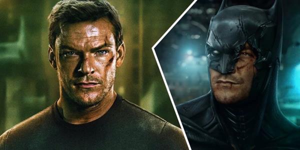 Alan Ritchson as Reacher and fan art as Batman.