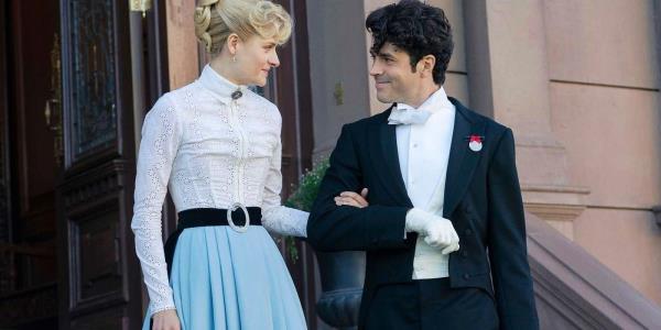 Marian grabbing Larry's arm in Gilded Age season 2