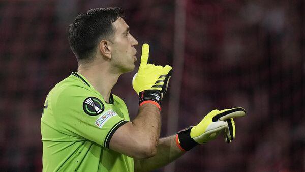 Emiliano Martinez banned for first leg of Villa’s semi-final against Olympiacos