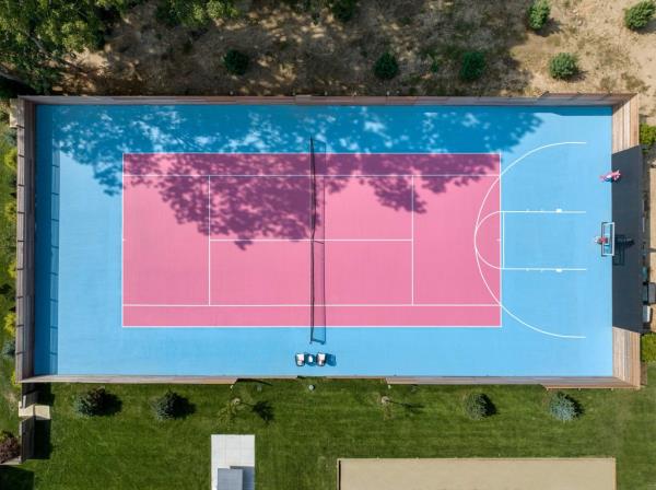 Aerial of the tennis court. 