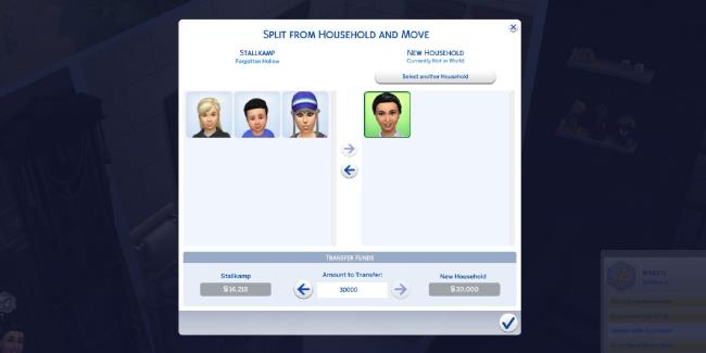 the sims 4 sim splitting from household