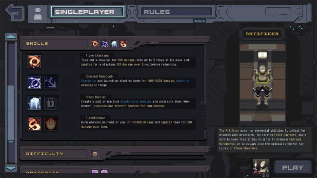 Artificer skill des<em></em>criptions on character select menu