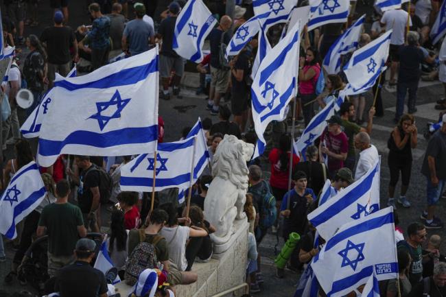 Thousands of Israelis protest against plans by Prime Minister Benjamin Netanyahu's government to overhaul the judicial system, in Jerusalem, Saturday, July 22, 2023. Thousands of demo<em></em>nstrators entered the last leg of a four-day and nearly 70-kilometer (roughly 45-mile) trek from Tel Aviv to Jerusalem. Protest organizers planned to camp overnight outside Israel's parliament on Saturday. (AP Photo/Ohad Zwigenberg)