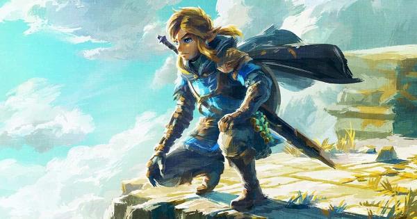 l<em></em>ink crouching near the edge of a sky isle in The Legend of Zelda Tears of the Kingdom
