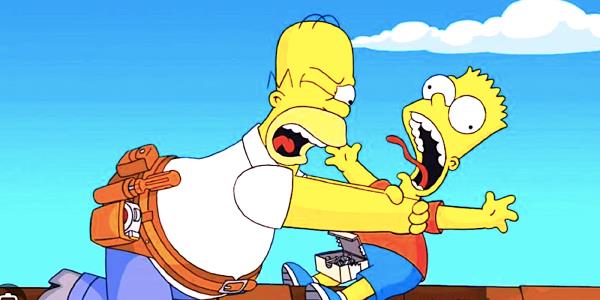 Homer strangles Bart on the roof in The Simpsons Movie