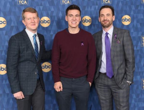 Ken Jennings, James Holzhauer, and Brad Rutter at the ABC Winter TCA party in 2020